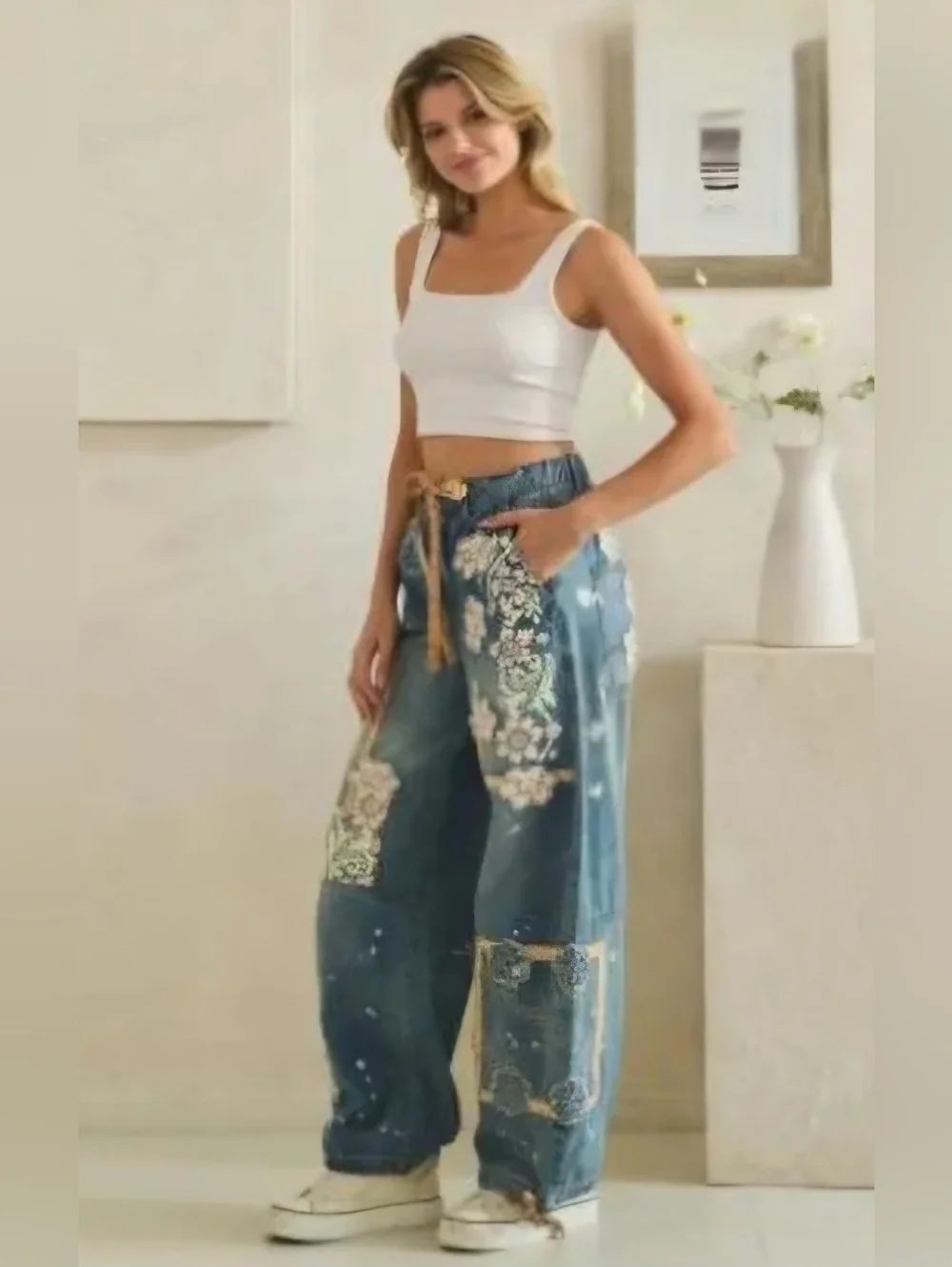 Oli & Hali Blue Embroidered Flare Wide-Leg Jeans - Picture 2 of 2